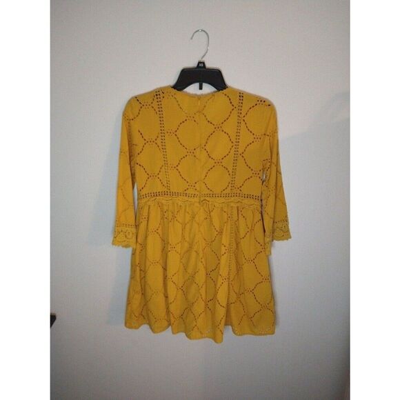 Zara mini Small Eyelet  dress boho cottage core mustard feminine - Picture 7 of 12